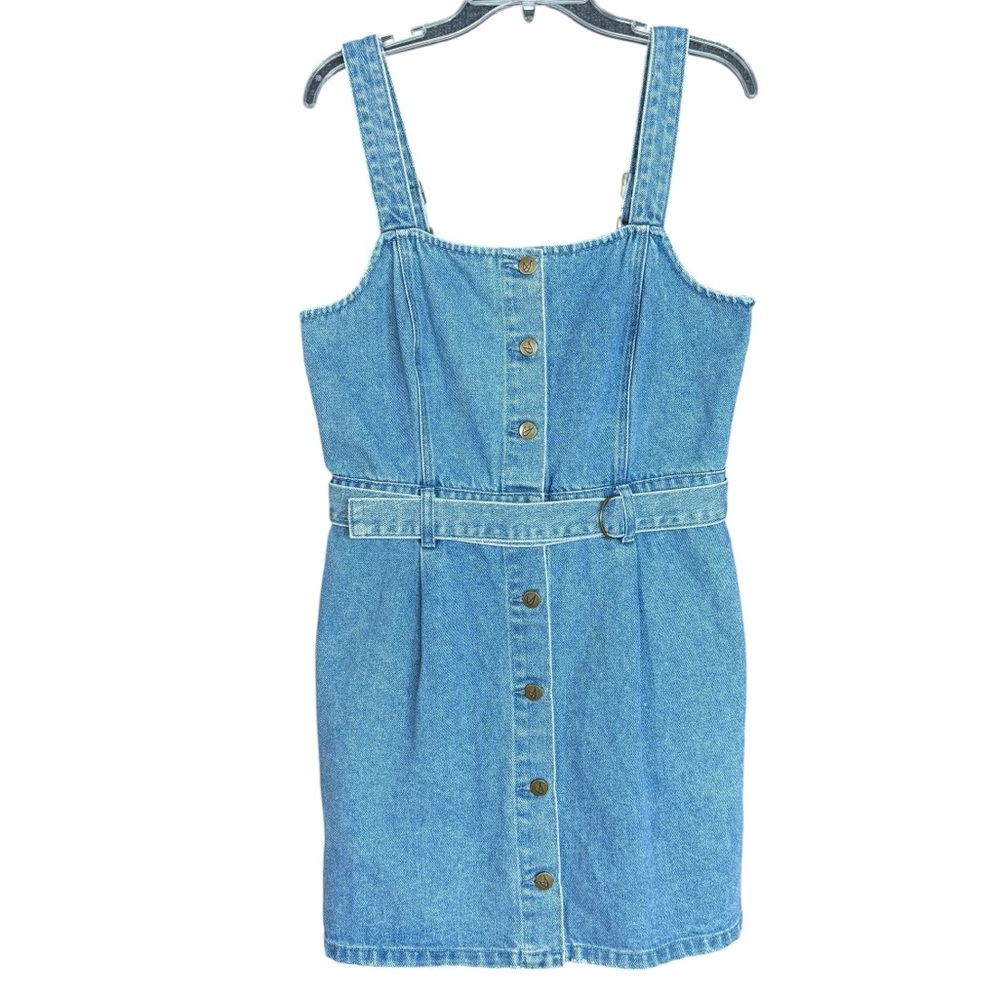 MP|D Denim Pinafore Dress Button Front Belted Blue Jean Dress Size L - Picture 6 of 14
